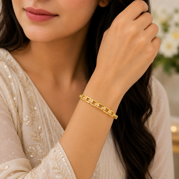 Elegant 22K Gold Ladies Stone Kada Bracelet for Women
