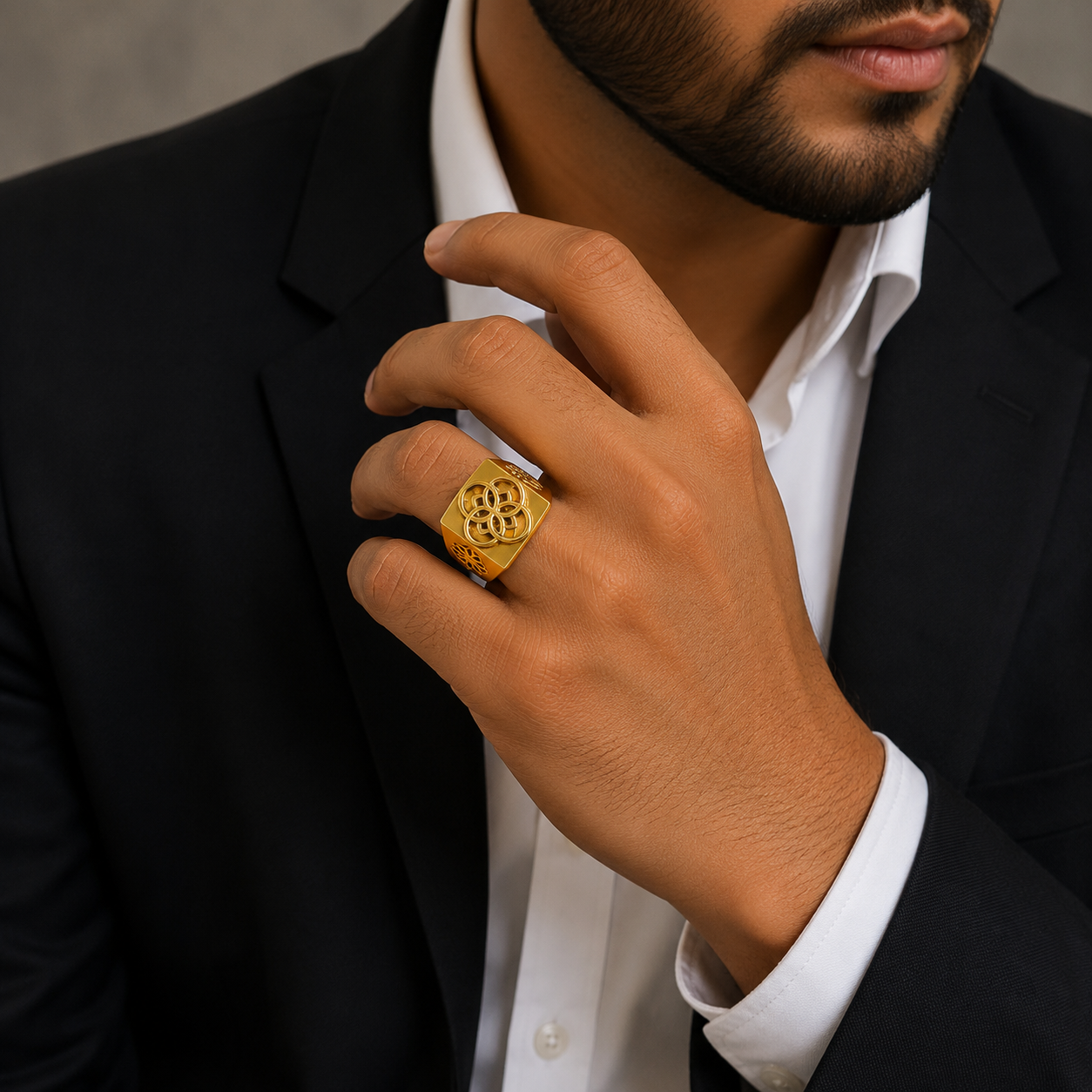 Royal Floral Crest Signet Gents Ring