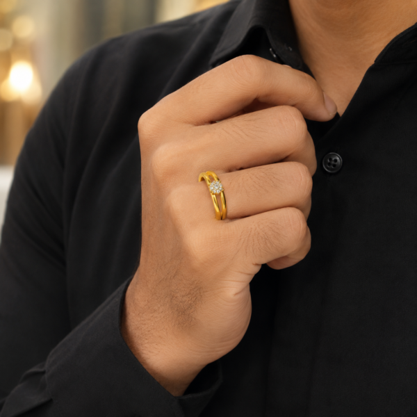 Classic Square Stone Gents Ring with Dual Band Design