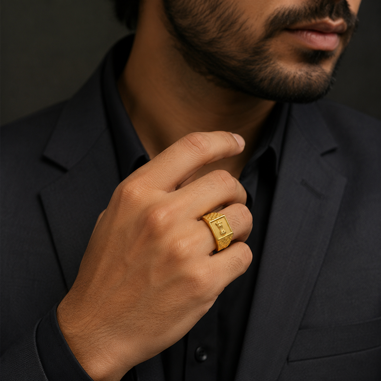 Royal Emblem Textured Gents Statement Ring
