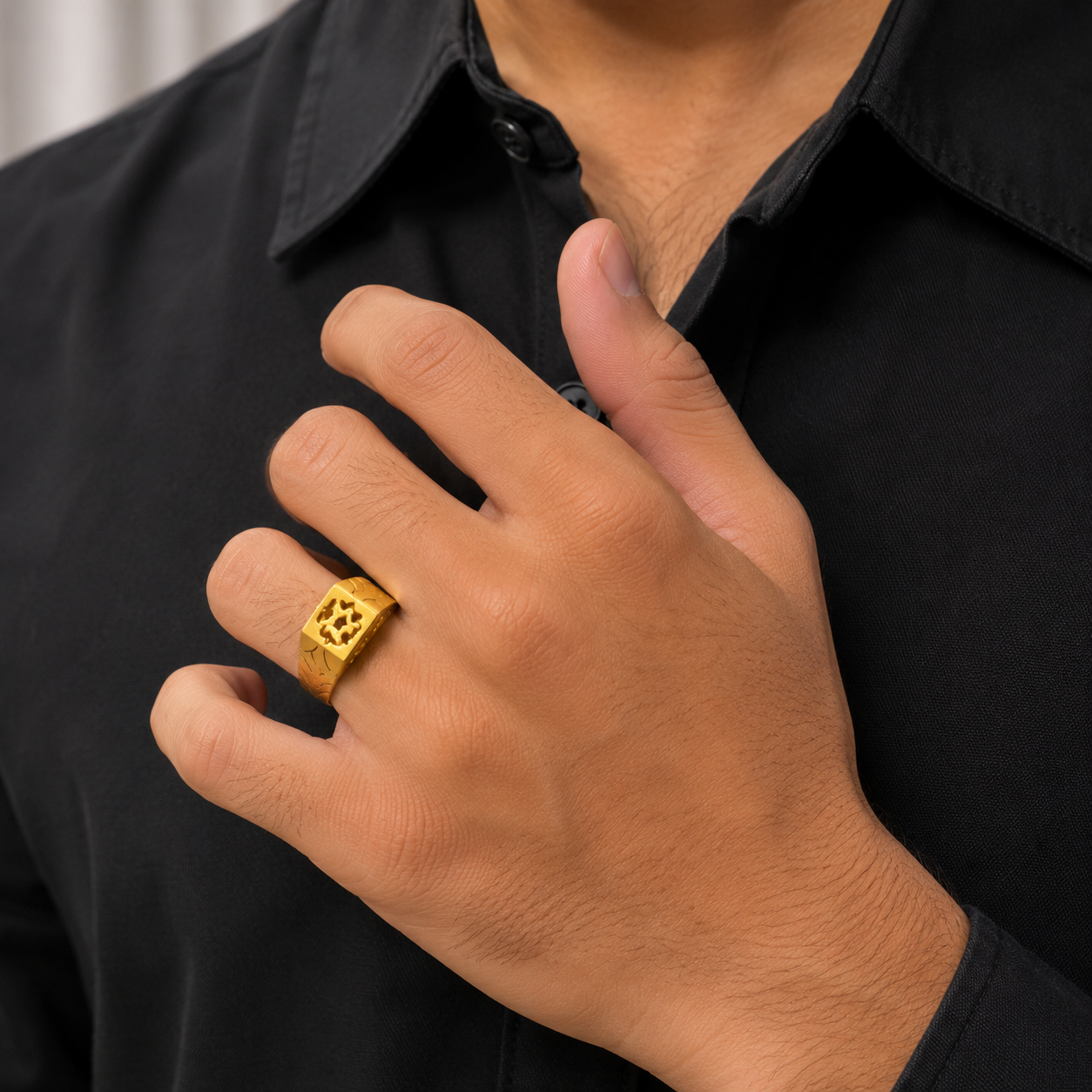 Royal Crest Gold Gents Ring with Textured Shoulders