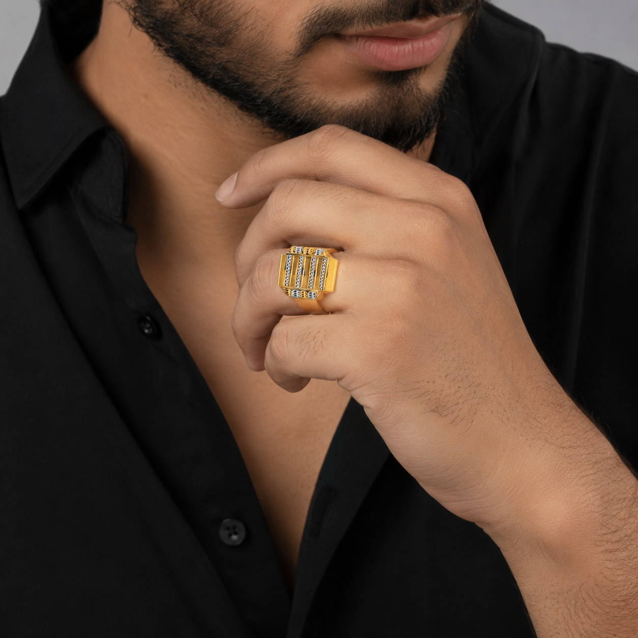 Modern Dual Tone Geometric Gold Gents Ring