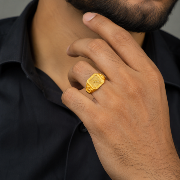Regal Diamond-Cut Shield Gold Gents Ring