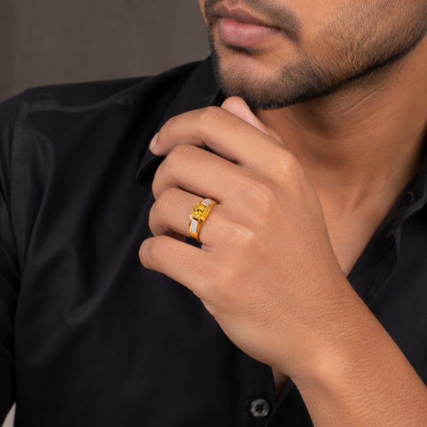 Royal Two Tone Gold Gents Ring with Textured Square Center
