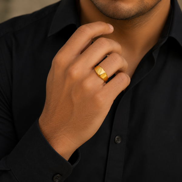 Modern Wave Signet Gents Ring