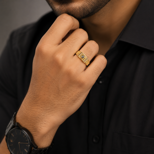 Royal Black Stone Textured Gents Ring