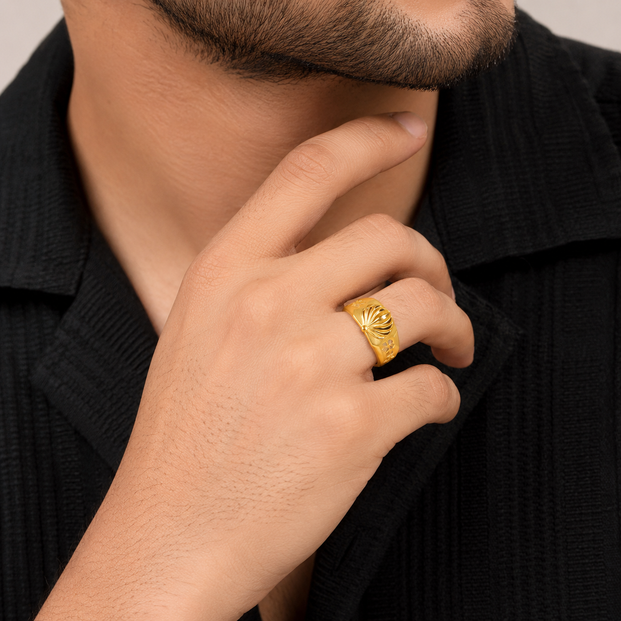 Classic Floral Engraved Gold Gents Ring – Elegant Statement Band for Men