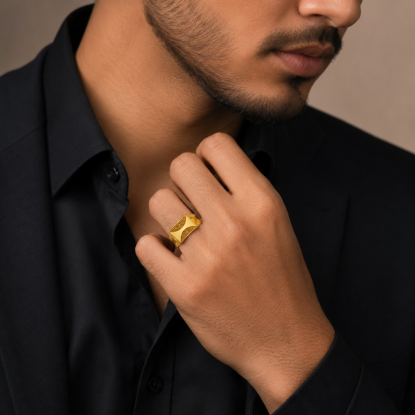 Modern Textured Geometric Gents Ring with Bold Contemporary Finish