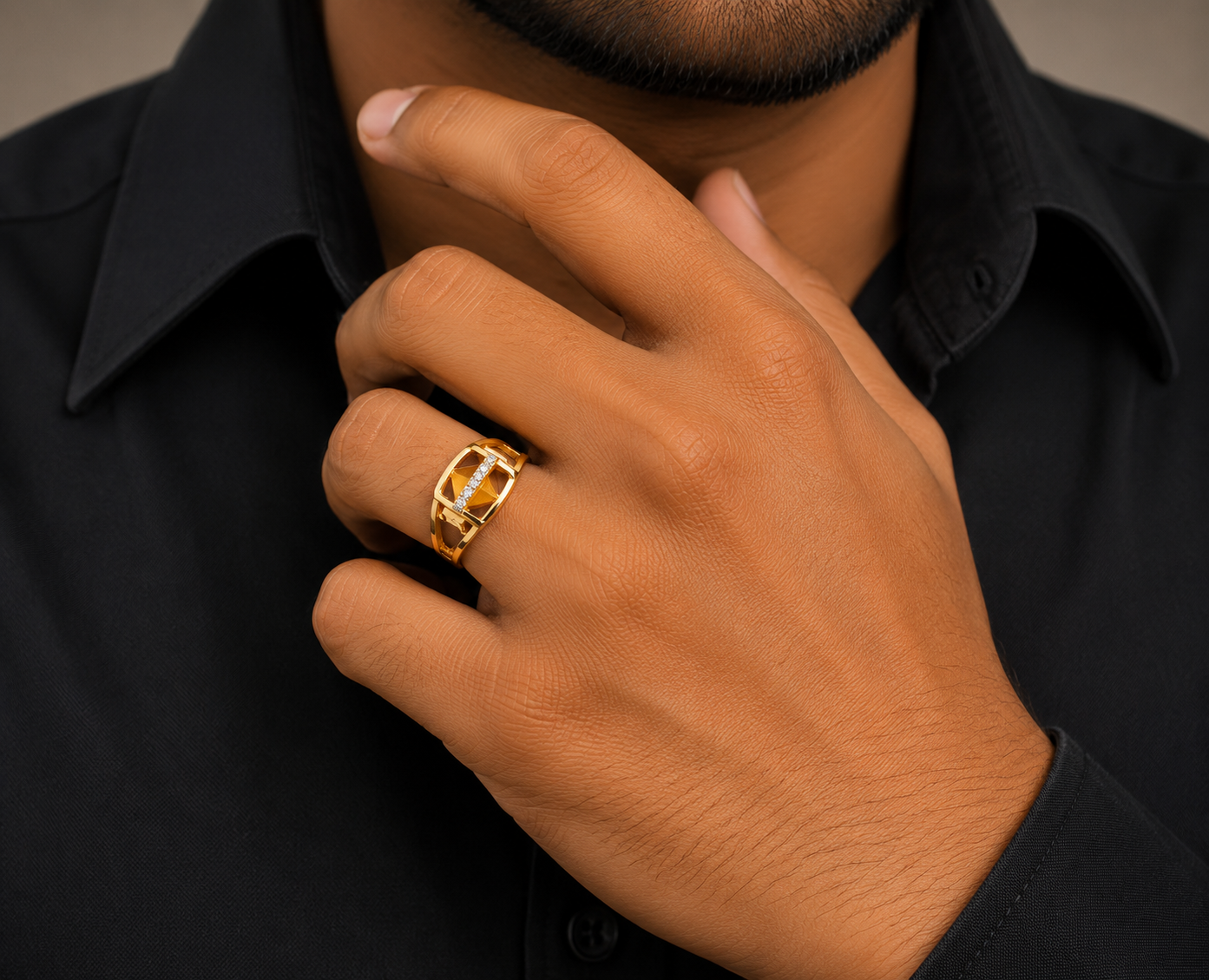 Modern Geometric Stone Gents Ring