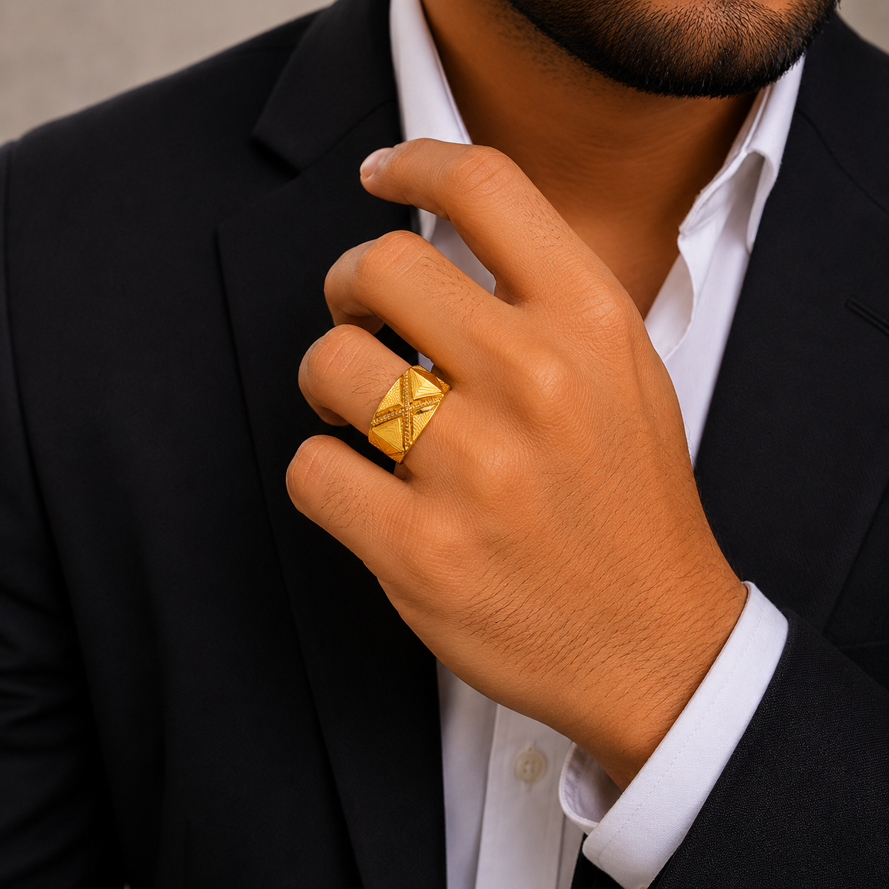 Bold Crossline Geometric Gents Ring