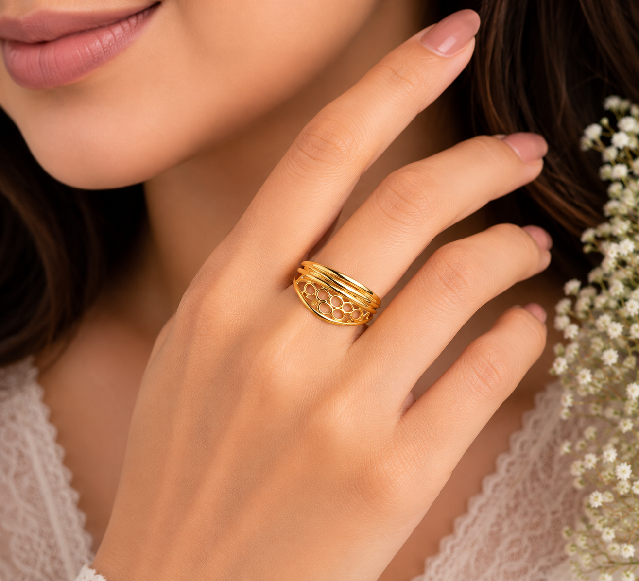 Elegant Floral Filigree Designer Ladies Ring