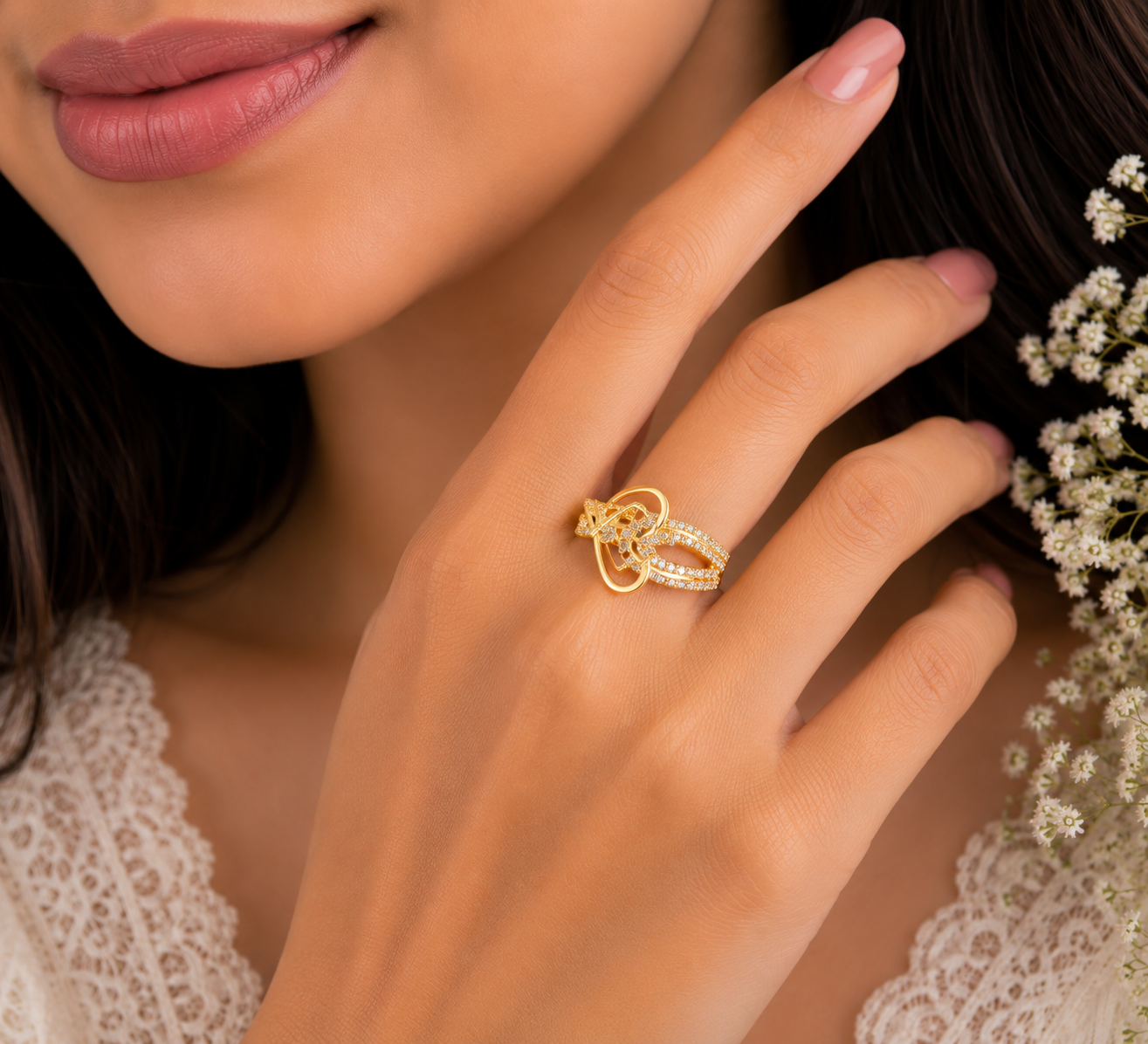 Elegant Floral Infinity Stone Ladies Ring