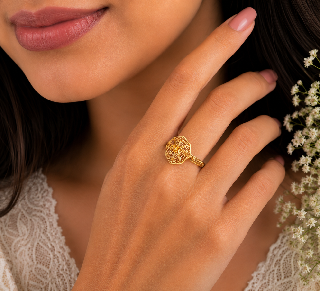 Geometric Sunburst Designer Ladies Ring