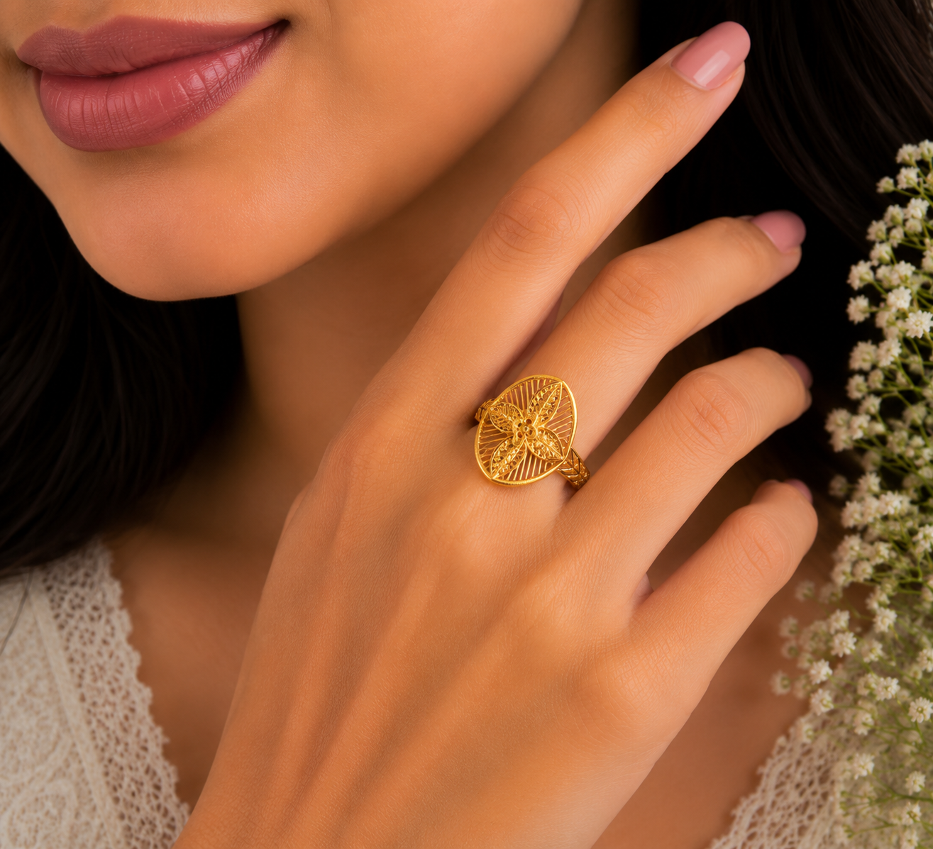 Radiant Floral Filigree Statement Ladies Ring