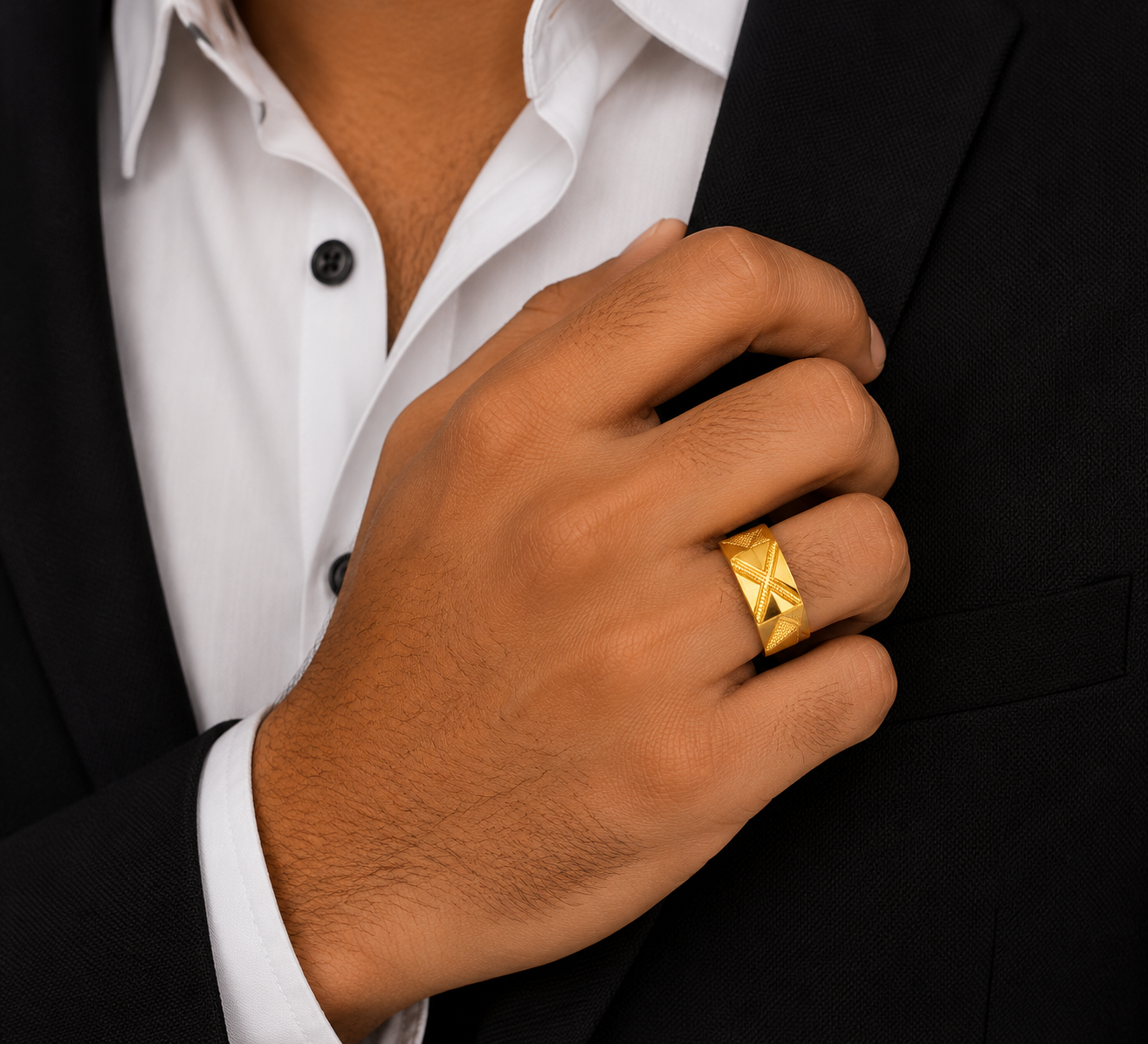 Bold Crossline Shield Designer Gents Ring