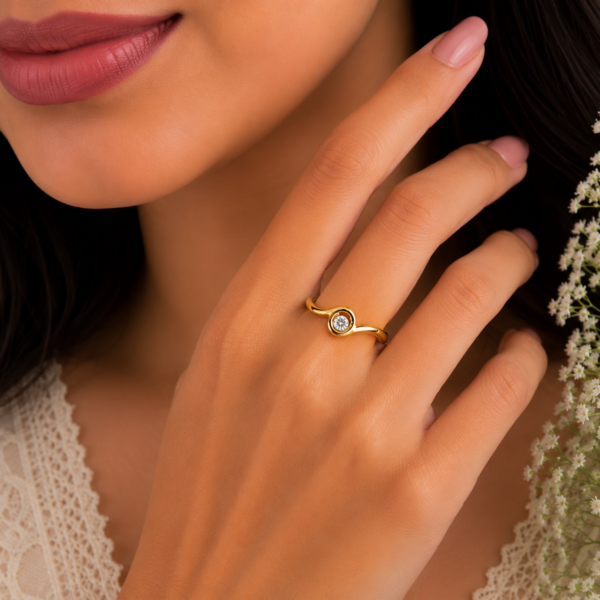 Elegant Solitaire Wave Designer Ladies Ring