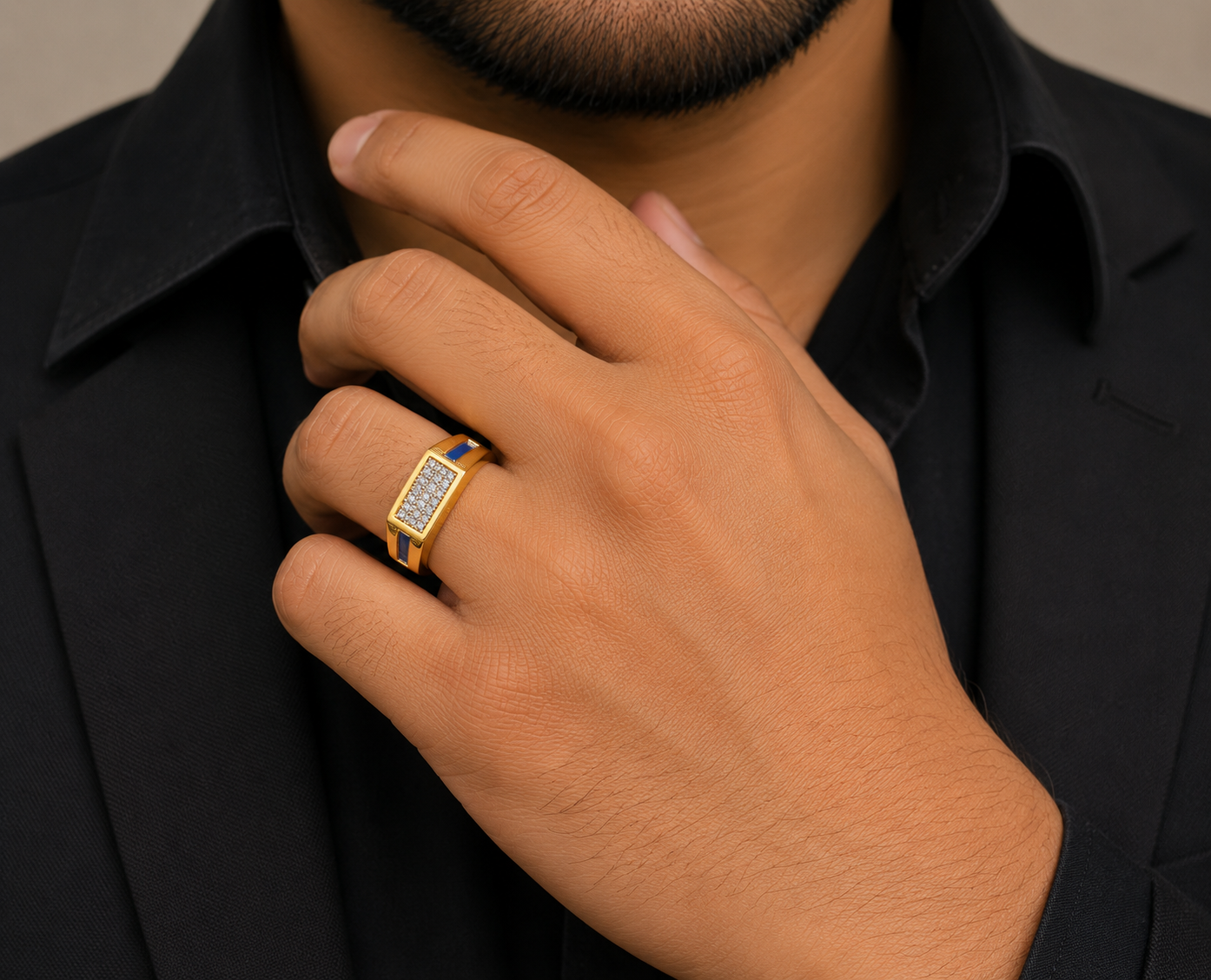 Regal Blue Accent Stone Gents Ring