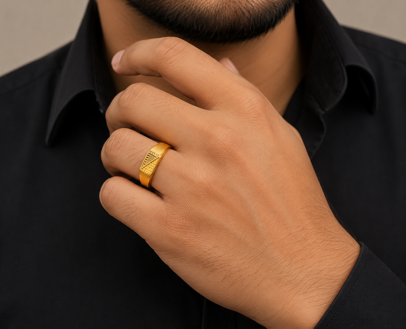 Classic Textured Panel Gents Ring