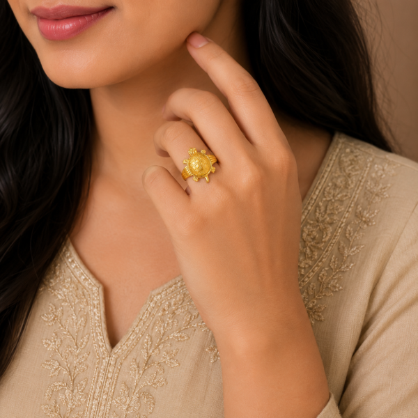 Elegant Turtle Motif Gold Ring with Nature Inspired Designer Pattern