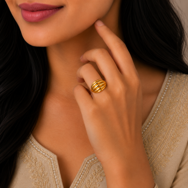 Elegant Multi-Layer Dome Gold Ring with Contemporary Designer Finish