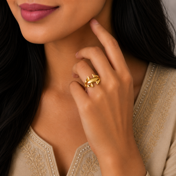 Elegant Geometric Statement Gold Ring with Contemporary Designer Finish