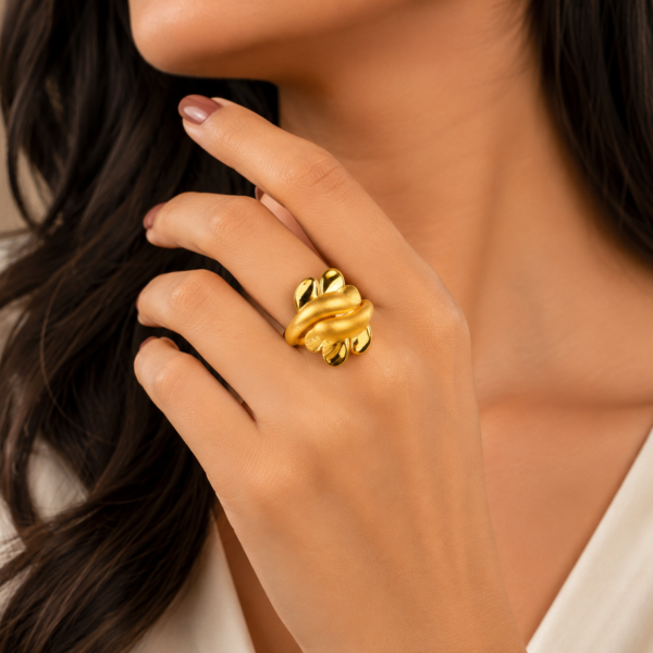 Golden Flow Leaf Fusion Designer Ring for Women