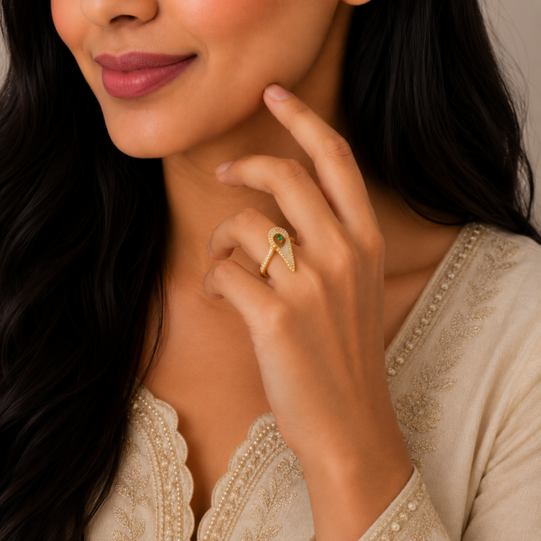 Elegant Leaf Drop Stone Gold Ring with Contemporary Designer Finish