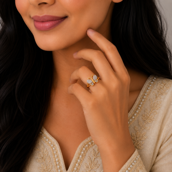 Elegant Butterfly Stone Gold Ring with Delicate Designer Finish