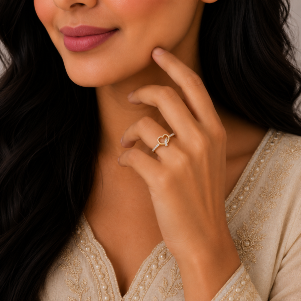 Elegant Heart Sparkle Gold Ring with Romantic Designer Finish