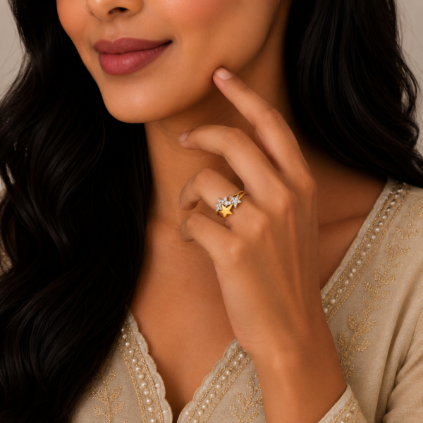 Elegant Star Sparkle Gold Ring with Celestial Designer Finish