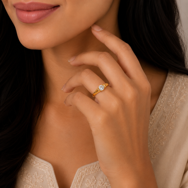 Elegant Solitaire Stone Gold Ring with Timeless Designer Finish