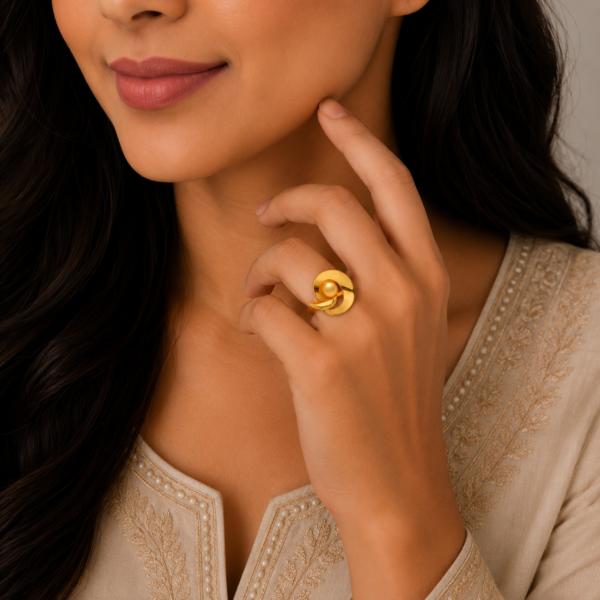 Elegant Celestial Orbit Gold Ring with Contemporary Designer Finish