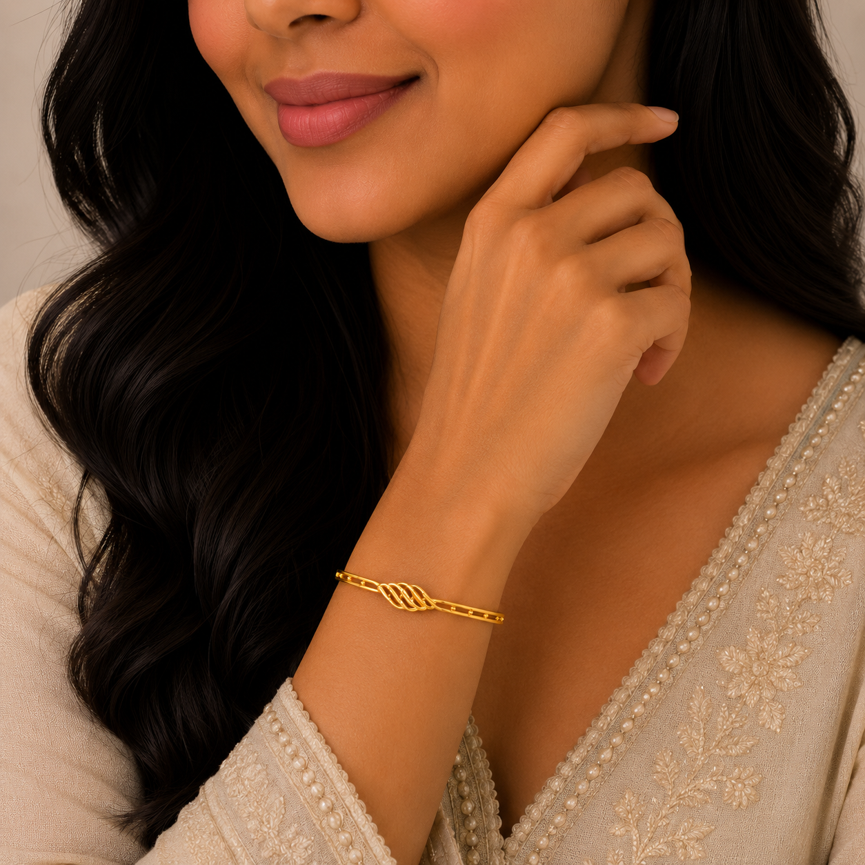 Elegant Infinity Twist Gold Kada with Contemporary Designer Finish