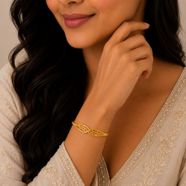 Elegant Infinity Leaf Gold Kada with Contemporary Designer Finish