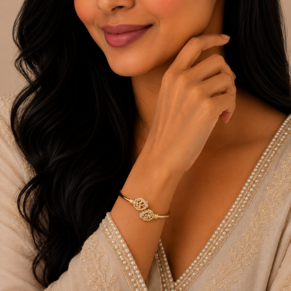 Elegant Twin Heart Sparkle Flexi Gold Kada with Luxury Designer Finish