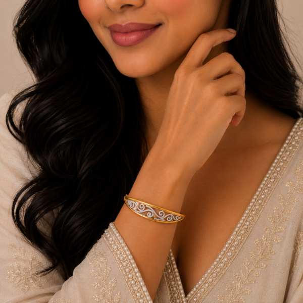 Elegant Silver Wave Filigree Gold Kada with Luxury Designer Finish