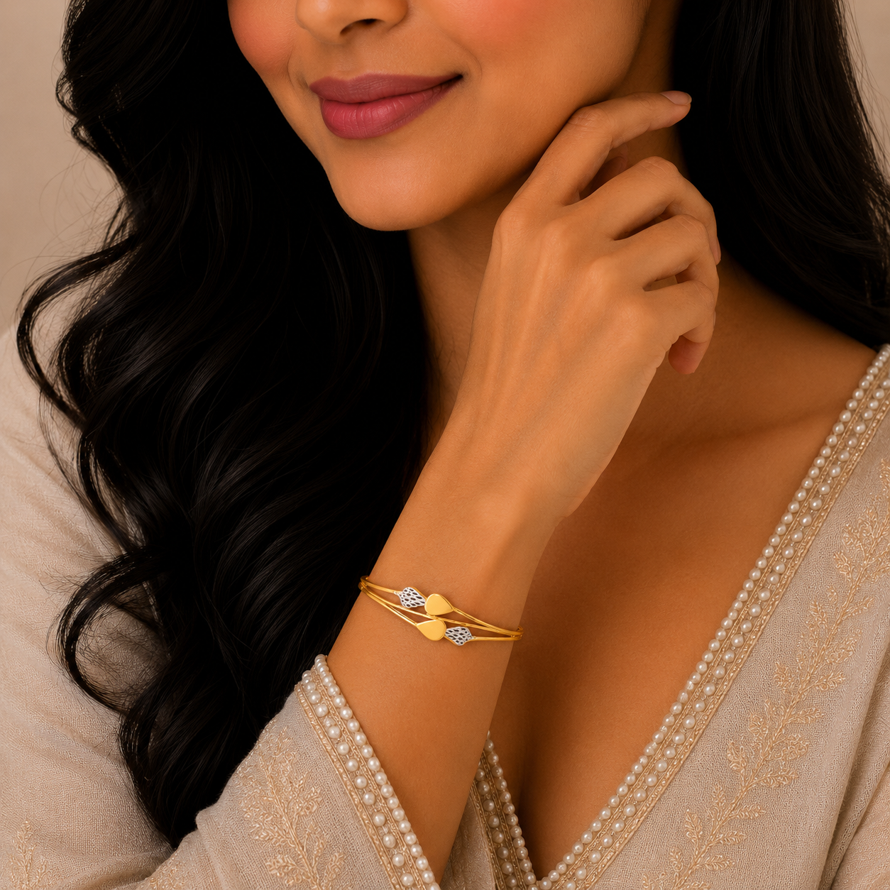 Elegant Twin Leaf Gold Kada with Contemporary Designer Finish
