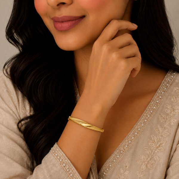 Elegant Twisted Wave Gold Kada with Modern Designer Finish