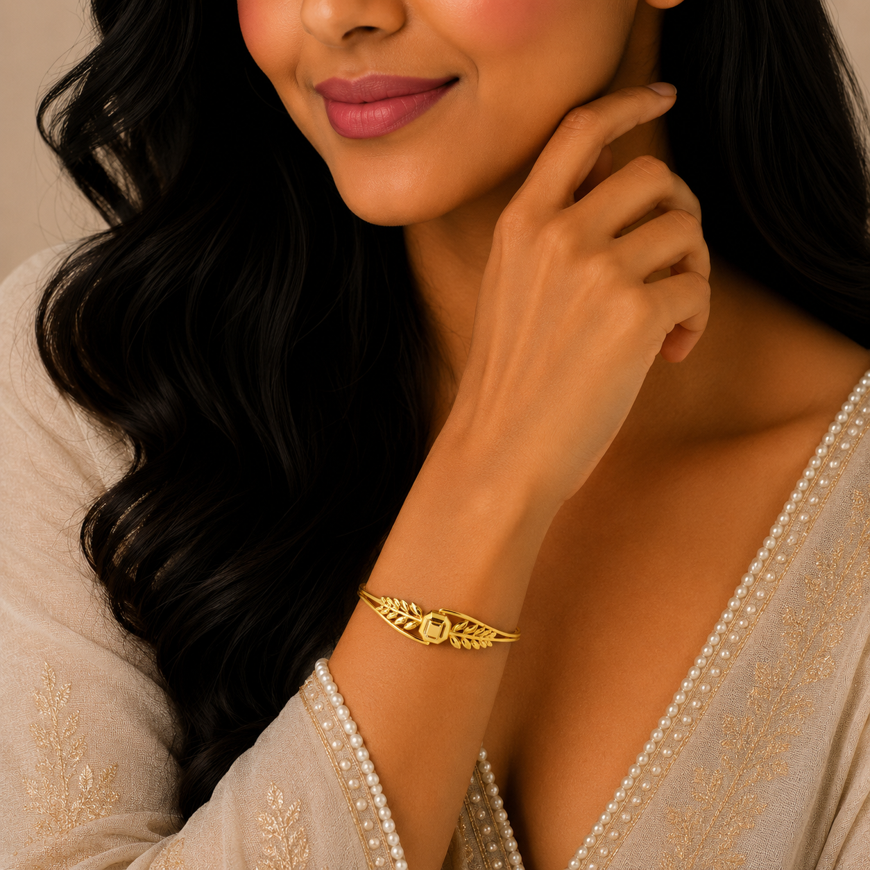 Elegant Royal Leaf Gold Kada with Contemporary Designer Finish