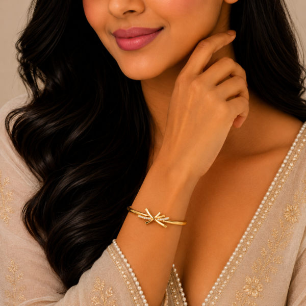Elegant Starburst Stone Gold Kada with Contemporary Designer Finish