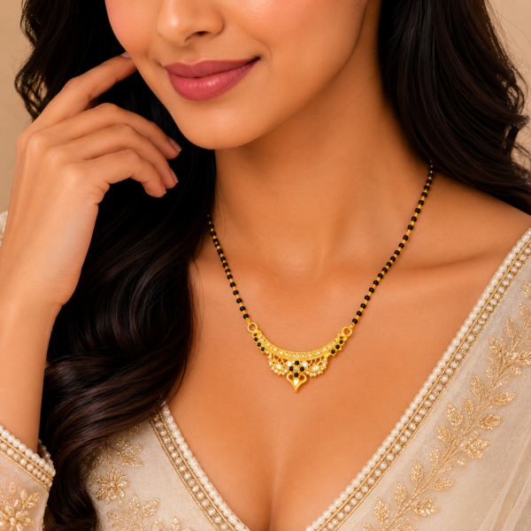Elegant Royal Drop Mangalsutra Pendant with Floral Stone Detailing