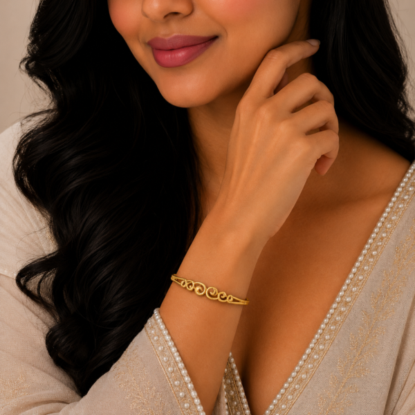 Elegant Royal Swirl Gold Kada with Artistic Designer Finish