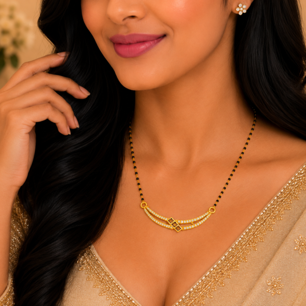 Elegant Dual Layer Mangalsutra Pendant with Geometric Designer Finish