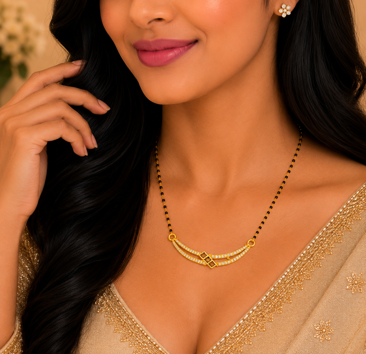 Elegant Dual Layer Mangalsutra Pendant with Geometric Designer Finish