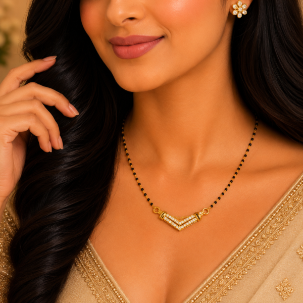 Elegant Chevron Layer Mangalsutra Pendant with Contemporary Designer Finish