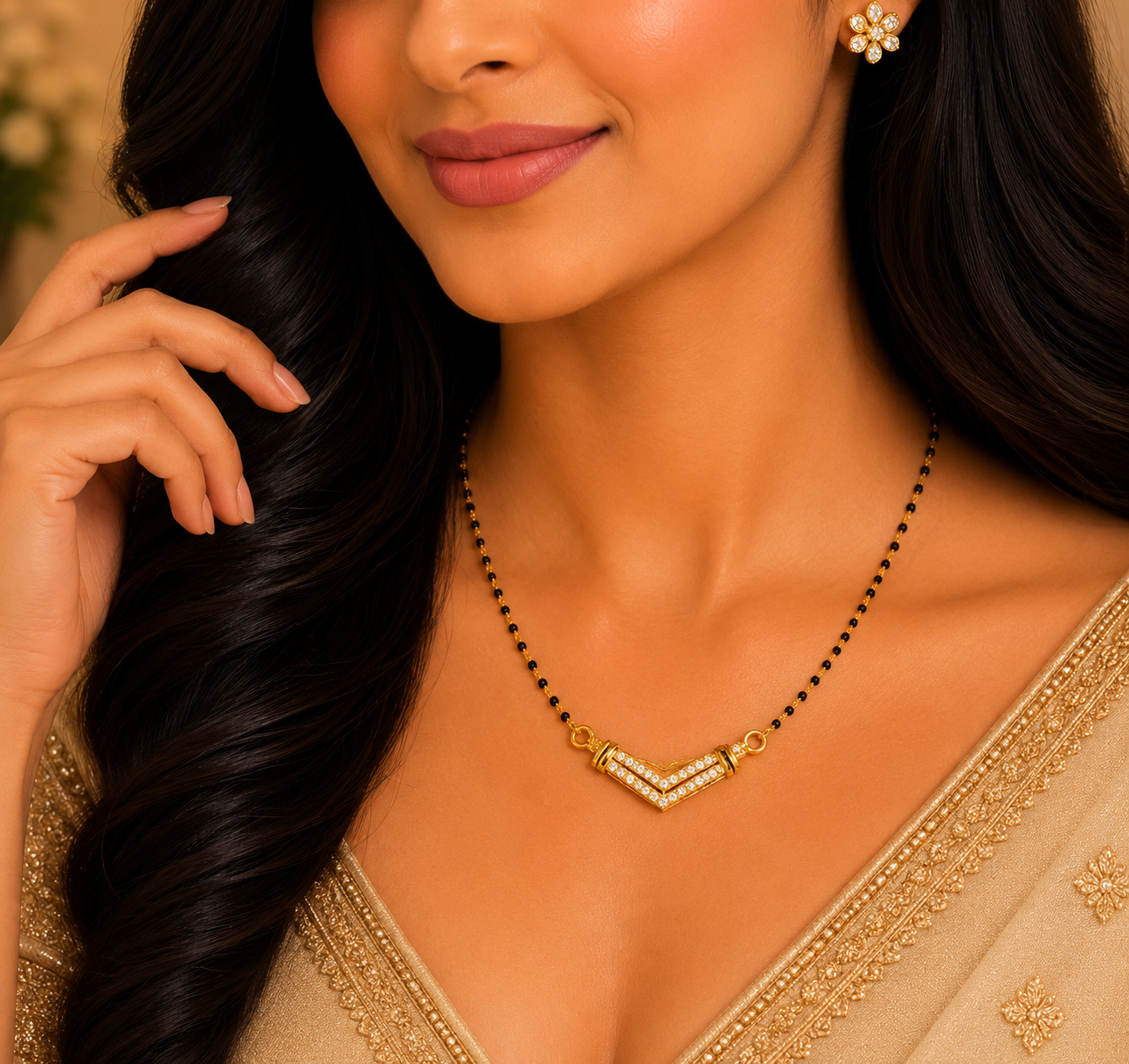 Elegant Chevron Layer Mangalsutra Pendant with Contemporary Designer Finish