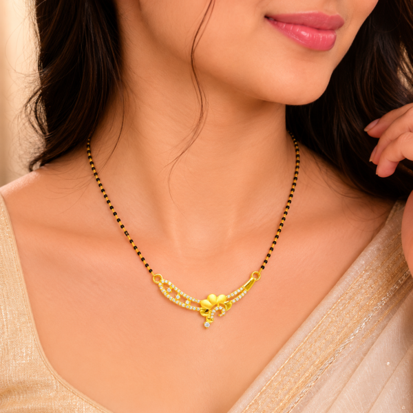 Elegant Floral Arc Mangalsutra Pendant with Sparkling Designer Finish