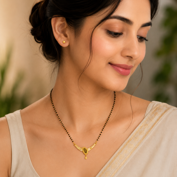 Elegant Royal Leaf Mangalsutra Pendant with Black Accent Designer Finish