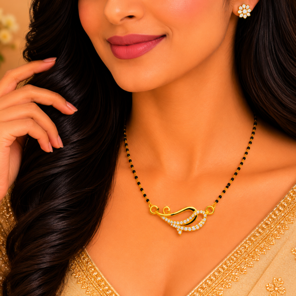 Elegant Swan Curve Mangalsutra Pendant with Sparkling Designer Finish