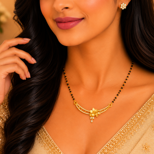 Elegant Blossom Arc Mangalsutra Pendant with Sparkling Designer Finish